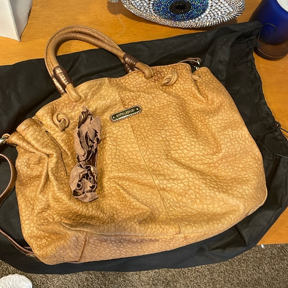 Cynthia Rowley Hobo style purse with strap and duster-Brown, gold, copper tones